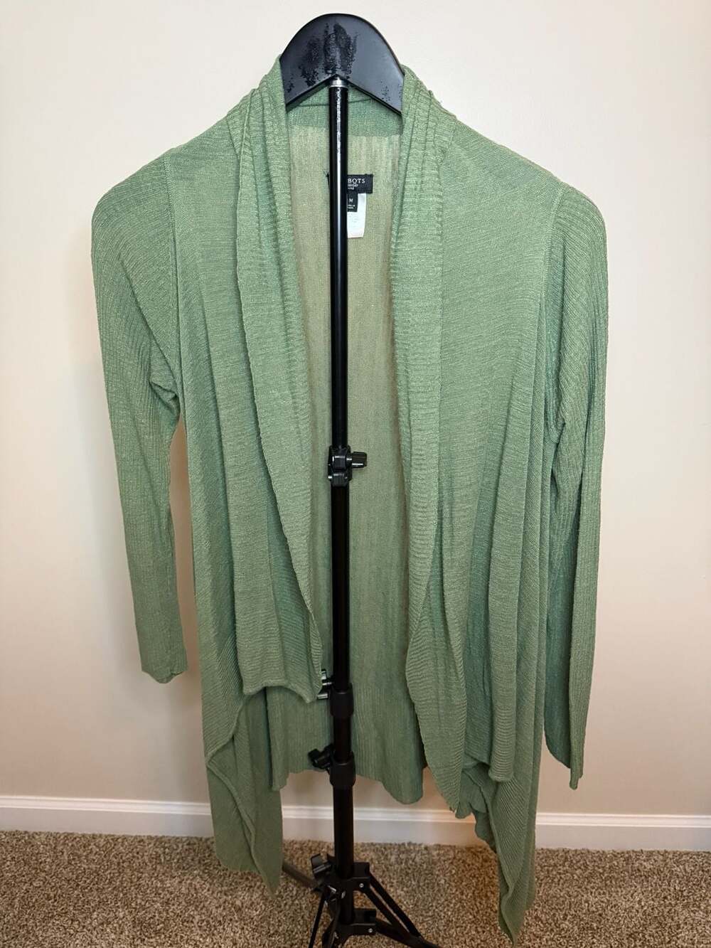 Talbots Petites Green Open Front Draped Cardigan Size M
